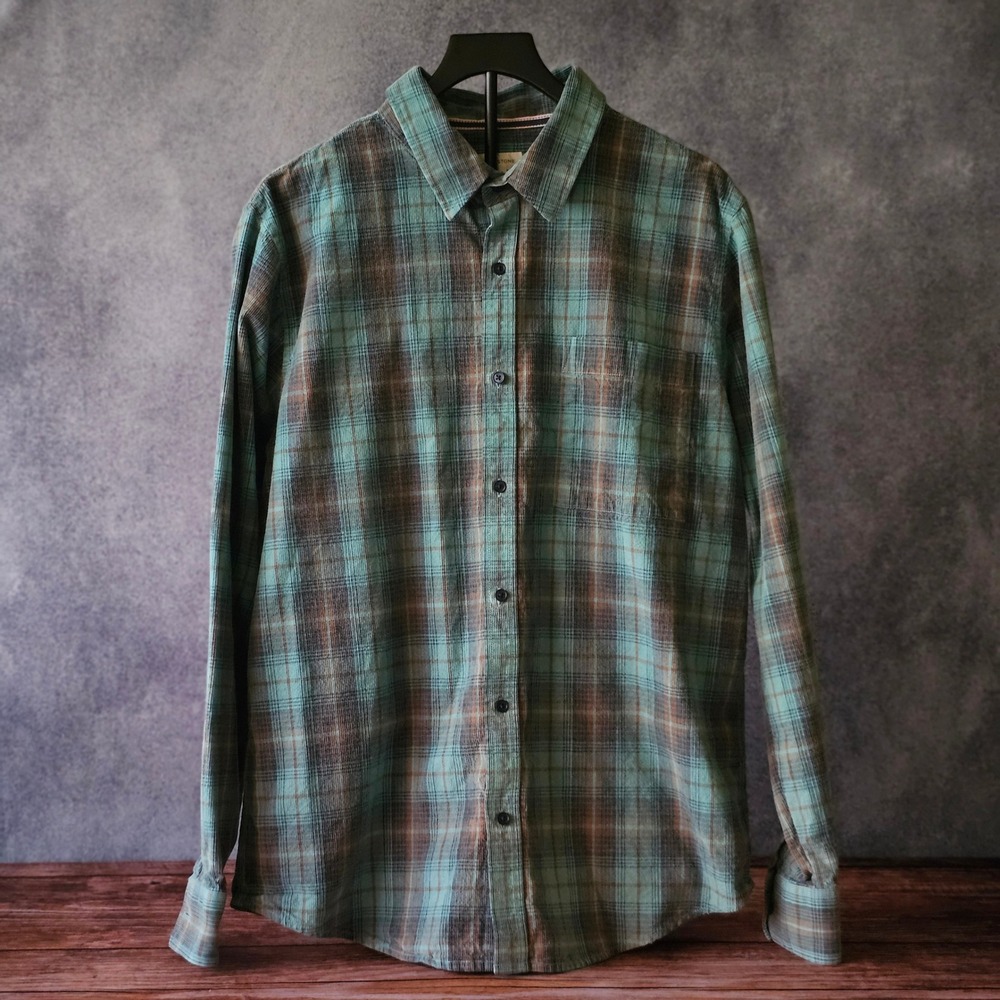 100% Cotton Teal & Brown Long-Sleeve button-down shirt Men's XL
